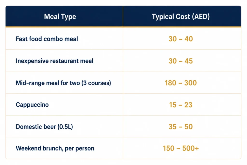 Restaurant Costs in Dubai
